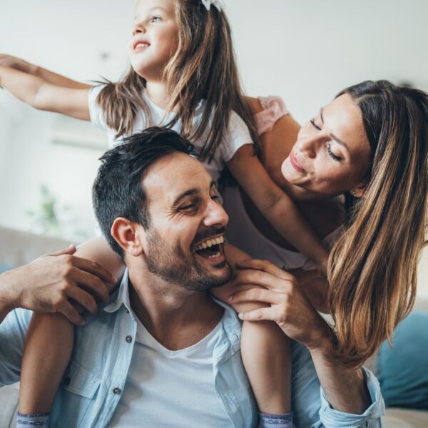 Happy family having fun time together at home